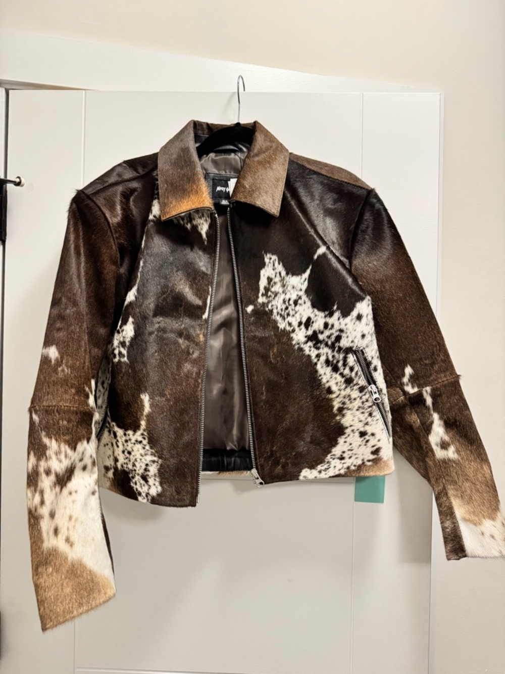 Nasty Gal Brown & White Cowhide Zip Jacket